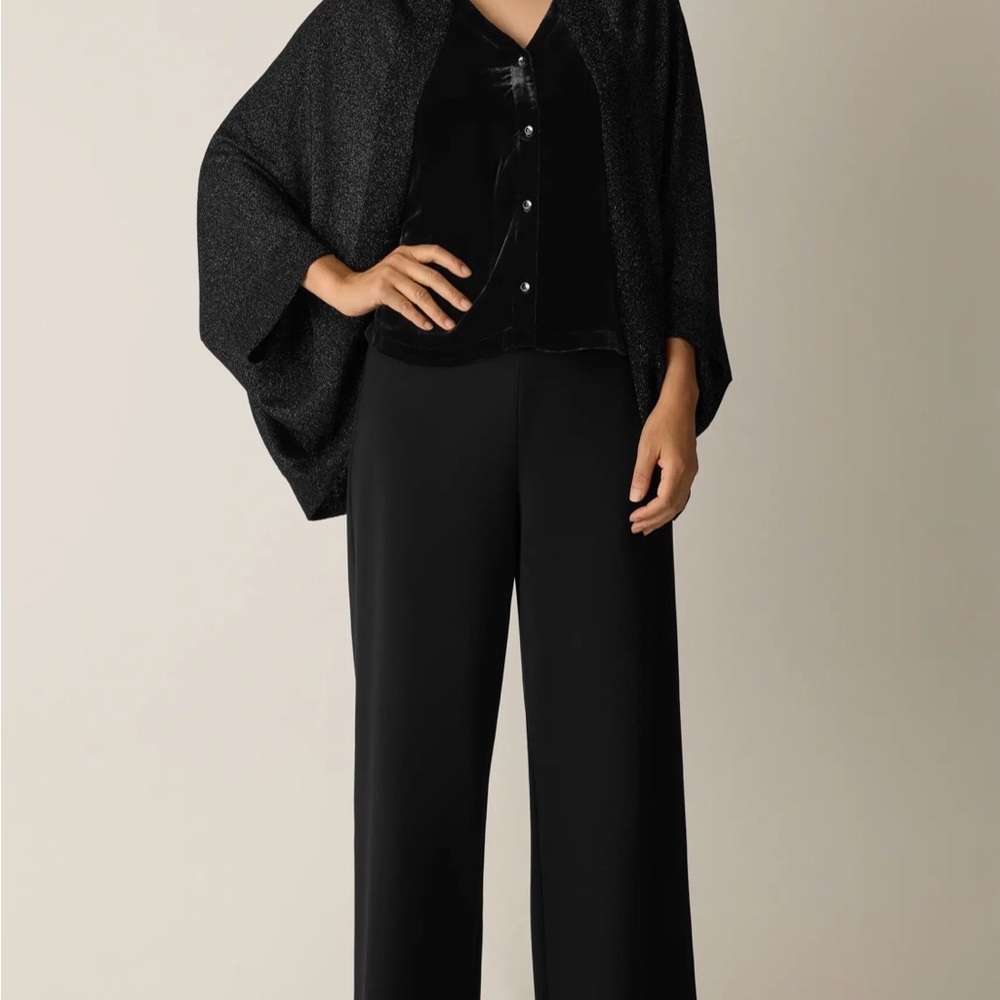 Eileen Fisher Black Shimmer Metallic Merino Wool Blend Wrap - Picture 6 of 8